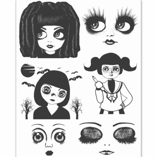 Sticker Poupées gothiques face original Big eye Girls art (Devant)