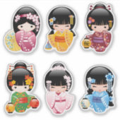 Sticker Poupées Kokeshi Set 1 - Japonaise Kimono Geisha Gi (Devant)