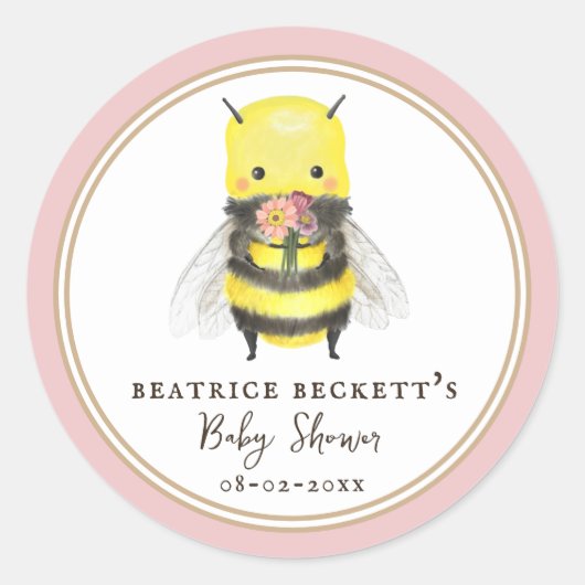 Sticker pour abeille rose mignonne et Baby shower (Devant)