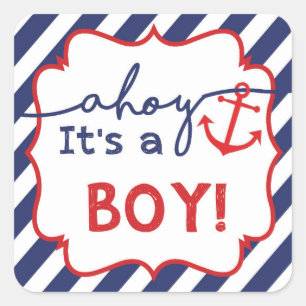 Sticker pour Baby shower de garçon Ahoy Nautical