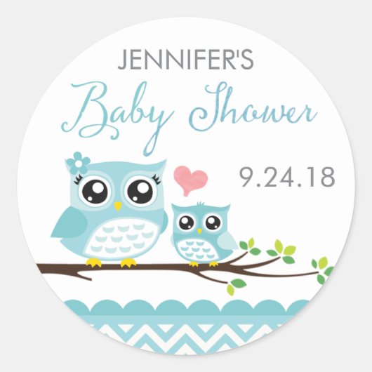 Sticker pour Baby shower de hibou / Étiquette | Bl (Devant)