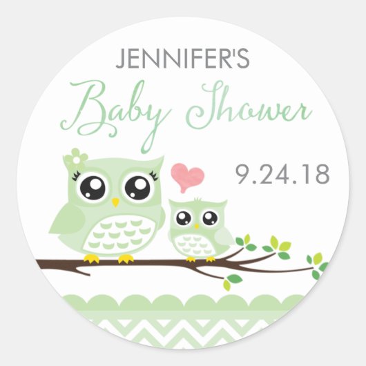 Sticker pour Baby shower de hibou / Étiquette | Gr (Devant)