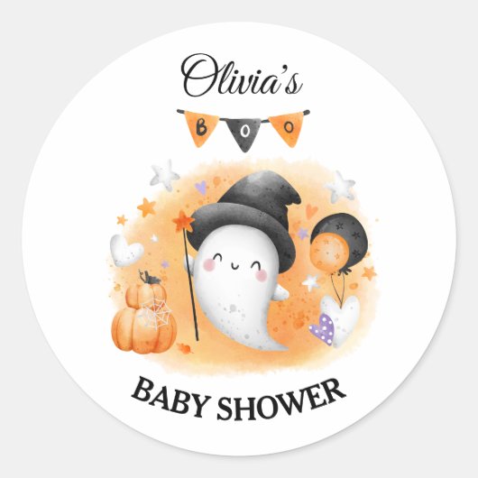 Sticker pour Baby shower d'Halloween Little Boo Or (Devant)