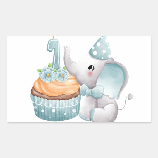 Sticker pour bébé éléphant premier anniversaire bl (Devant)