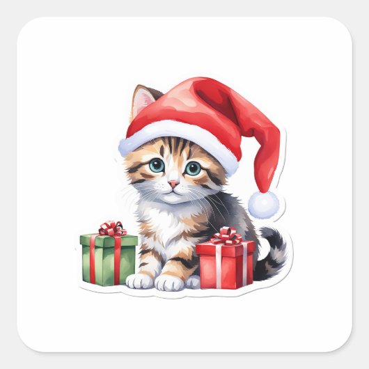 Sticker pour chat de Noël - Kitty avec cadeaux (Devant)