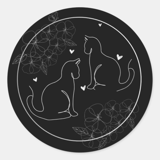 Sticker pour chats floral noir blanc gris minimal  (Devant)