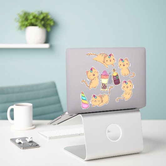 Sticker pour chats Unicorn mignon (Ordinateur portable sur le bureau)