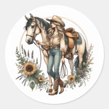 Sticker pour cheval et fille avec tournesol