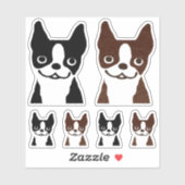 Sticker pour chiens Terrier de Boston Noir et Brin (Feuille)
