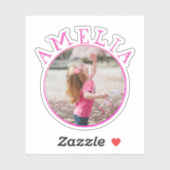 Sticker pour enfant photo et nom du cadre rond ros (Feuille)