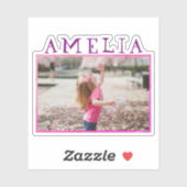 Sticker pour enfant photo et nom du cadre rose mig (Feuille)