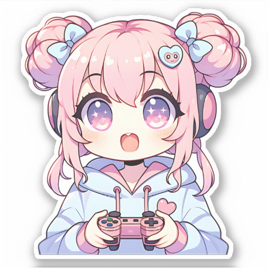 Sticker pour fille Kawaii Gamer - Jeu Pastel migno (Devant)