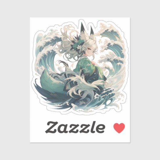Sticker pour fille Kitsune Yokai - Art mythique ja (Feuille)
