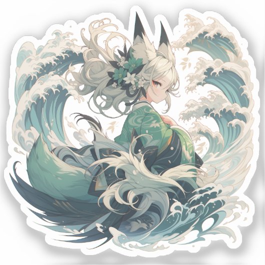 Sticker pour fille Kitsune Yokai - Art mythique ja (Recto)