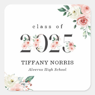 Sticker pour graduation en chiffres floraux roses