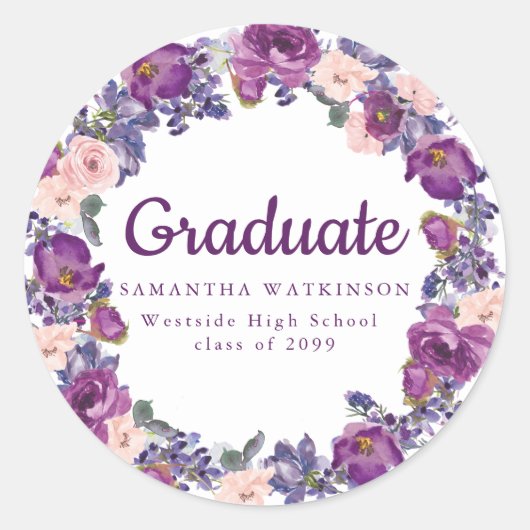 Sticker pour graduation florale violet et rose (Devant)