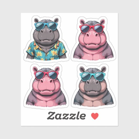 Sticker pour hippo amusant Pack Cool Hippopotames (Feuille)