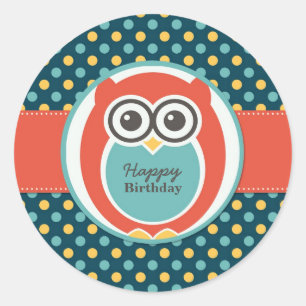 Sticker pour la fête d'anniversaire Polka Dot Owl