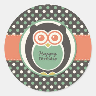 Sticker pour la fête d'anniversaire Polka Dot Owl