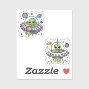 Sticker pour la fête de la pizza Alien - Espace am