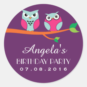 Sticker pour l'anniversaire de la chouette violett