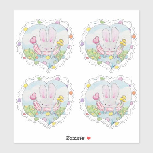 Sticker pour lapin de coeur et de fleurs (Feuille)