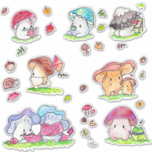 Sticker pour les amis des champignons Kawaii (Devant)