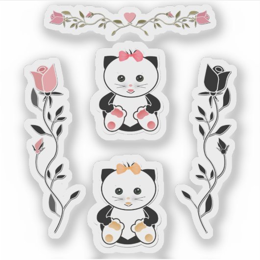 Sticker Pour les enfants, petits chatons, chat, rose et no (Devant)