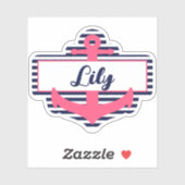 Sticker pour nom d'Ancre bleu rose et marine pour (Feuille)