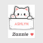 Sticker pour nom de chat blanc mignon personnalisé (Feuille)