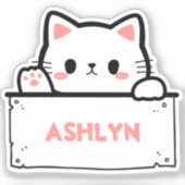 Sticker pour nom de chat blanc mignon personnalisé (Recto)