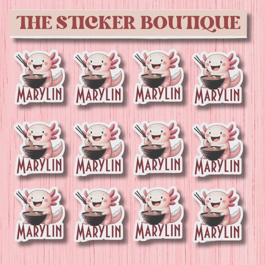 Sticker pour nouilles de mangeur Axolotl de nom pe