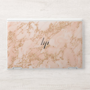 Sticker Pour Ordinateurs HP Rose en marbre parties scintillant d'or abstrait
