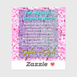 Sticker pour poème soeur unique pour elle