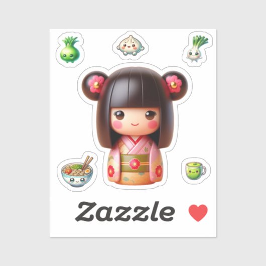 Sticker pour poupée Kokeshi, Cute Kokeshi (Feuille)