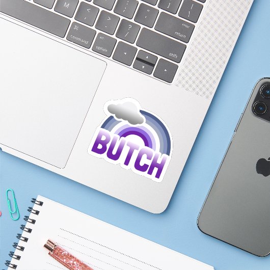 Sticker pour Pride Lesbienne Butch (Ordinateur portable avec iPhone)