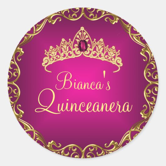 Sticker pour Quinceanera Gold & Pink Gem Tiara (Devant)
