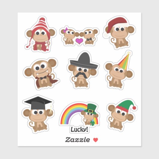 Sticker pour singes mignons (Feuille)