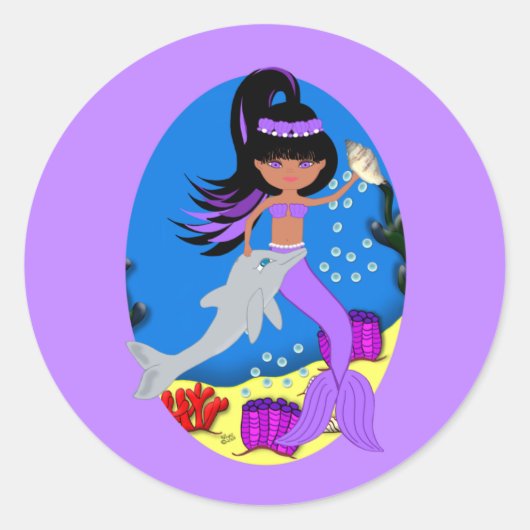 Sticker pour sirène violette et dauphin Zola (Devant)