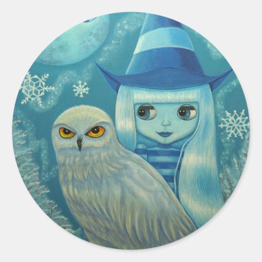 Sticker pour sorcière à hibou neigeux (Devant)
