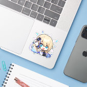 Sticker pour souris Honkai Star Rail Chibi Serval (Ordinateur portable avec iPhone)