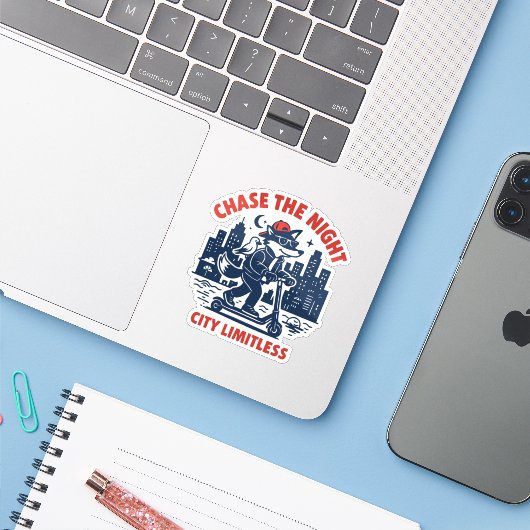 Sticker Poursuivre la Nuit (Ordinateur portable avec iPhone)