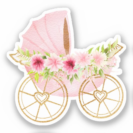Sticker Poussette Bébé rose mignonne (Recto)