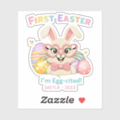 Sticker Premier lapin surexcité de Pâques de bébé mignon (Feuille)