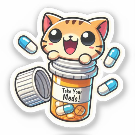 Sticker Prends Ta Médecine ! - Rappel de chats mignons (Recto)