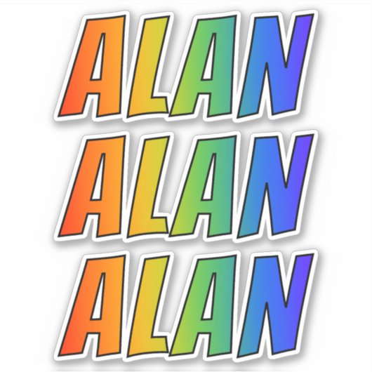 Sticker Prénom "ALAN" avec colorant arc-en-ciel amusant (Devant)