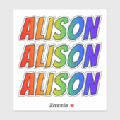 Sticker Prénom "ALISON" avec colorant arc-en-ciel amusant (Feuille)