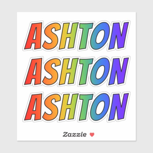 Sticker Prénom "ASHTON" avec colorant arc-en-ciel amusant (Feuille)