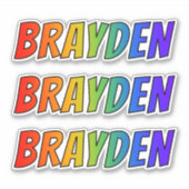 Sticker Prénom "BRAYDEN" avec colorant arc-en-ciel amusant (Devant)