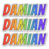 Sticker Prénom "DAMIAN" avec colorant arc-en-ciel amusant (Devant)